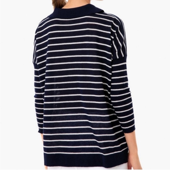 Tuckernuck Sweater Navy & White Striped Clayton 3/4 Sleeve Knit Polo Sz XS/S GUC - Picture 2 of 12